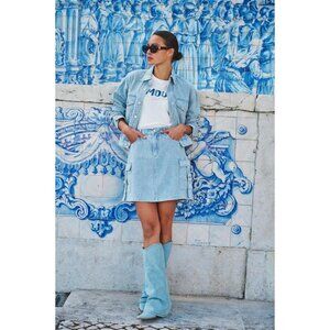 NWT ESQUALO FREYA Lightwash Denim Cargo Skirt